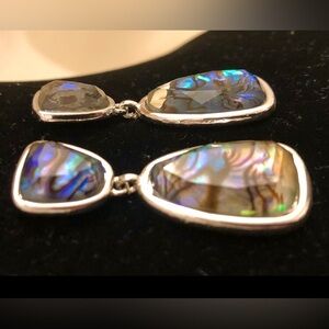 Authentic Monet Dangle Earrings Sterling Silver Mother of Pearl Inlay Elegance